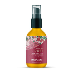 Badger Rose Face Oil en botella de vidrio, hidratación suave para piel normal a seca