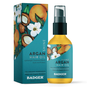 Badger Argan Hair Oil 2oz bottle for easy hydration and shine.