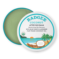 Badger bálsamo de coco para después del sol en lata; hidratación profunda para la piel.