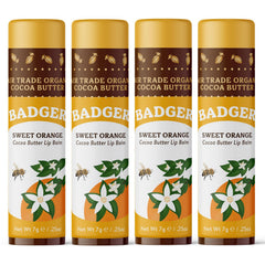 Bálsamo labial Badger de cacao naranja, formato jumbo para hidratación duradera.
