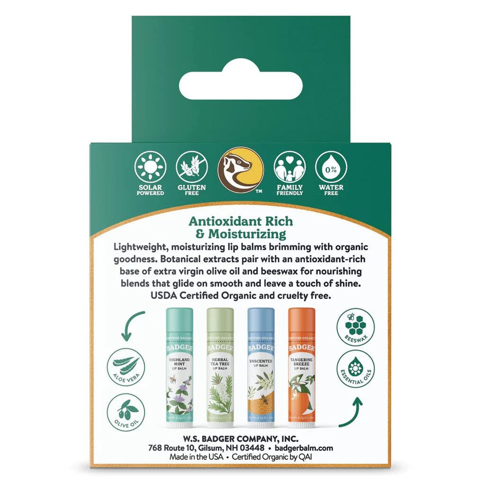 Bálsamo Badger sabor Mandarina ofrece aroma refrescante y hidratación diaria.