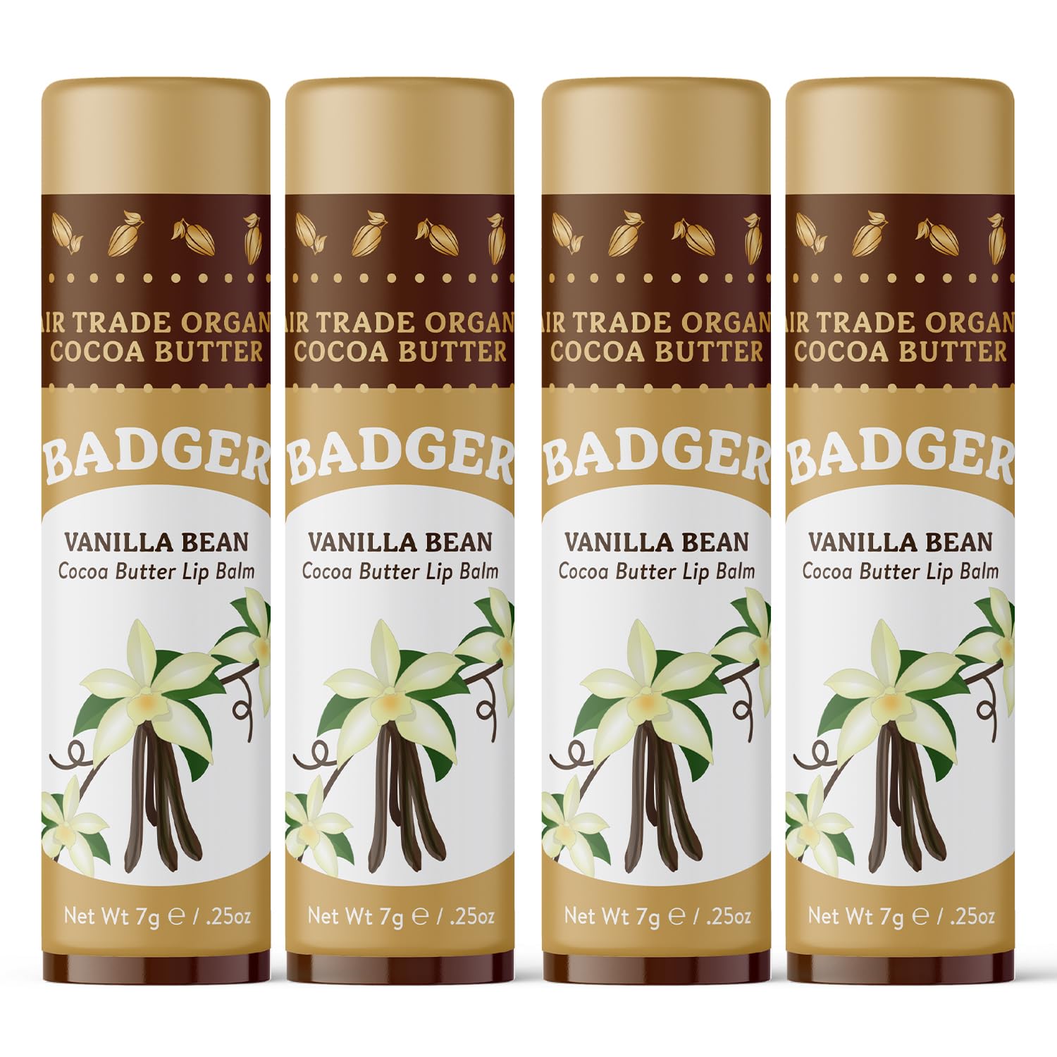 Bálsamo labial Badger Vanilla con presentación para uso diario.
