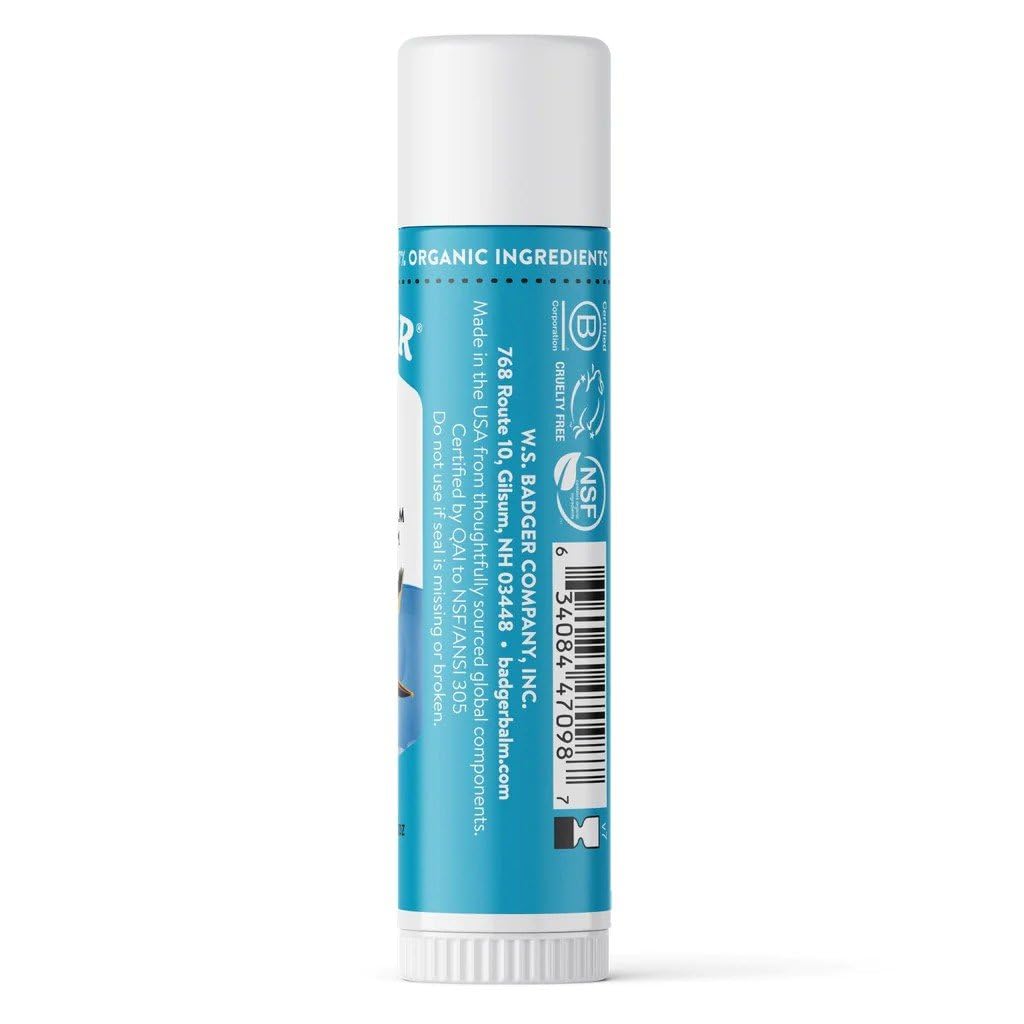Badger balsamo labial SPF15, aplicacion facil en viaje o playa.