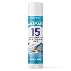Badger balsamo labial SPF15 en tubo, proteccion suave para labios al sol.