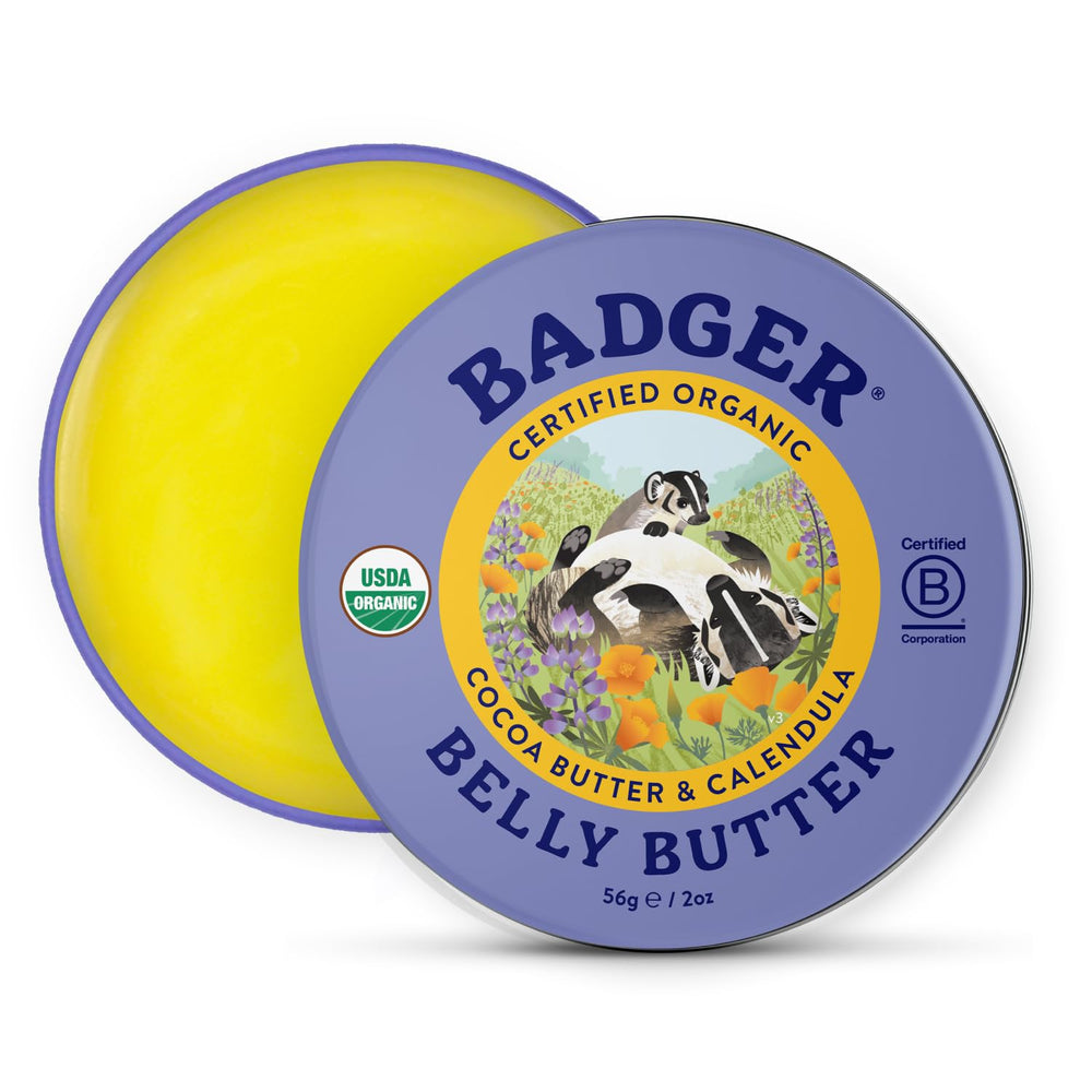 Badger Belly Butter, frasco de 2 oz para hidratar el vientre embarazado.