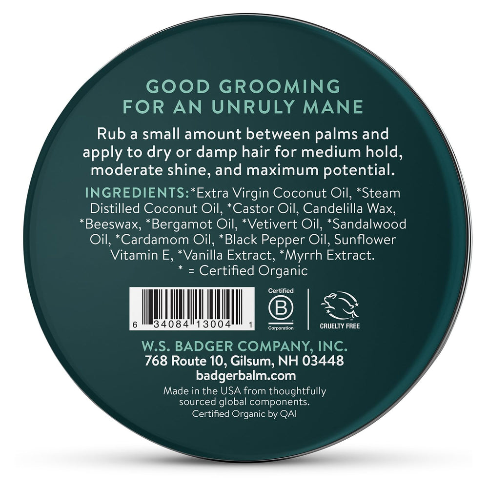 Pomade Badger, coiffage facile et finition naturelle.