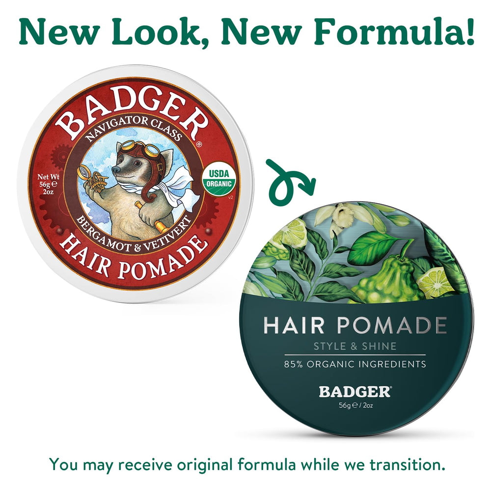 Badger Pomade: ingrédients huile coco et ricin pour cheveux sains.