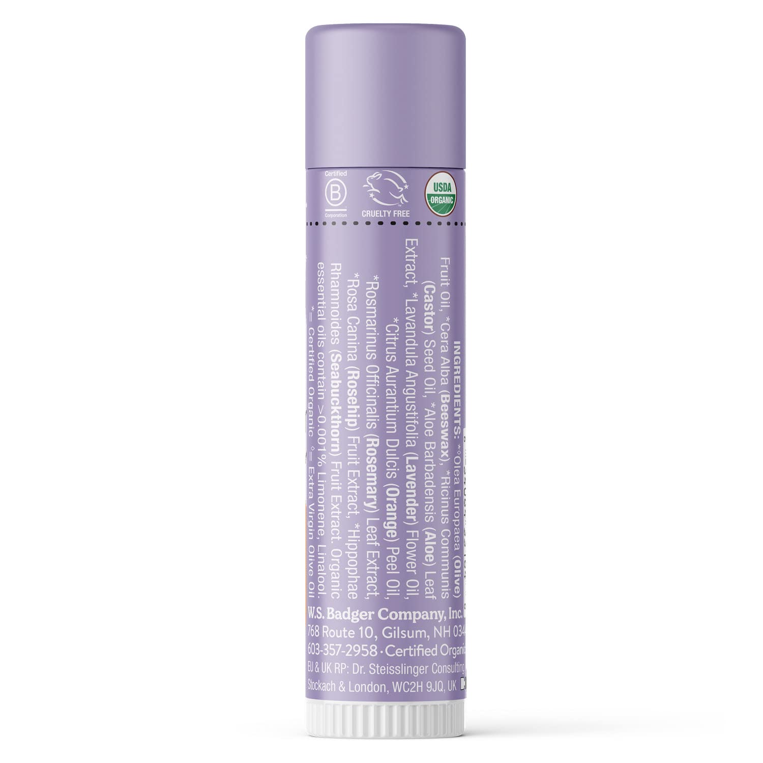 Badger Lavender Orange Lip Balm texture close-up with silky glide.
