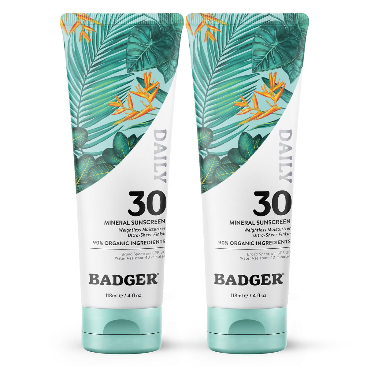 Badger Mineral Daily Sunscreen SPF 30, botella ligera para protección diaria sin dejar blanco
