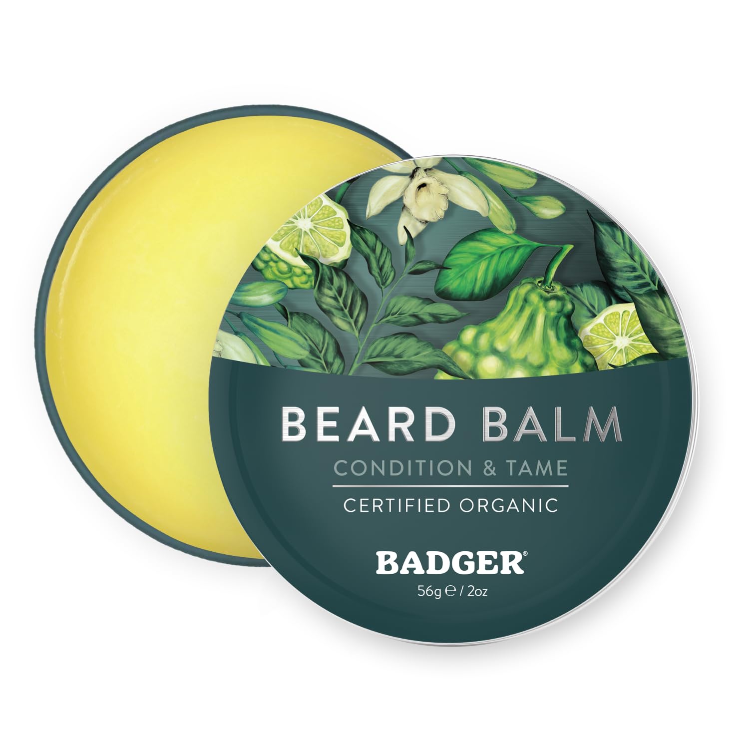 Bálsamo de barba orgánico Badger en lata metálica, ideal para hidratar y dar forma diaria sin grasa.