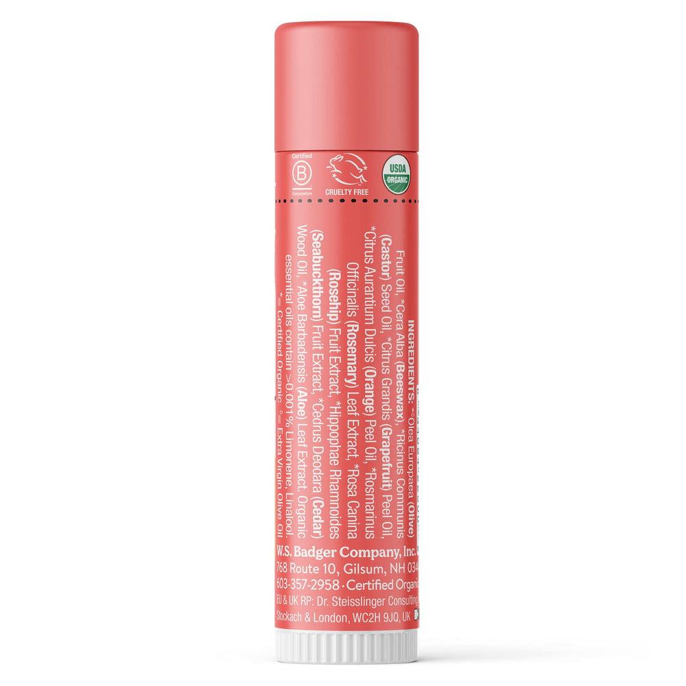 Badger Pink Grapefruit Lip Balm texture close-up silky and non-waxy