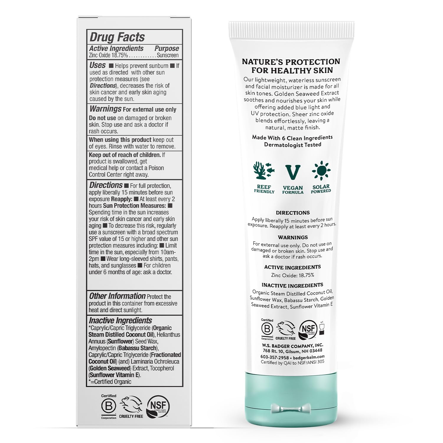 Badger protector mineral rostro SPF30, acabado mate suave