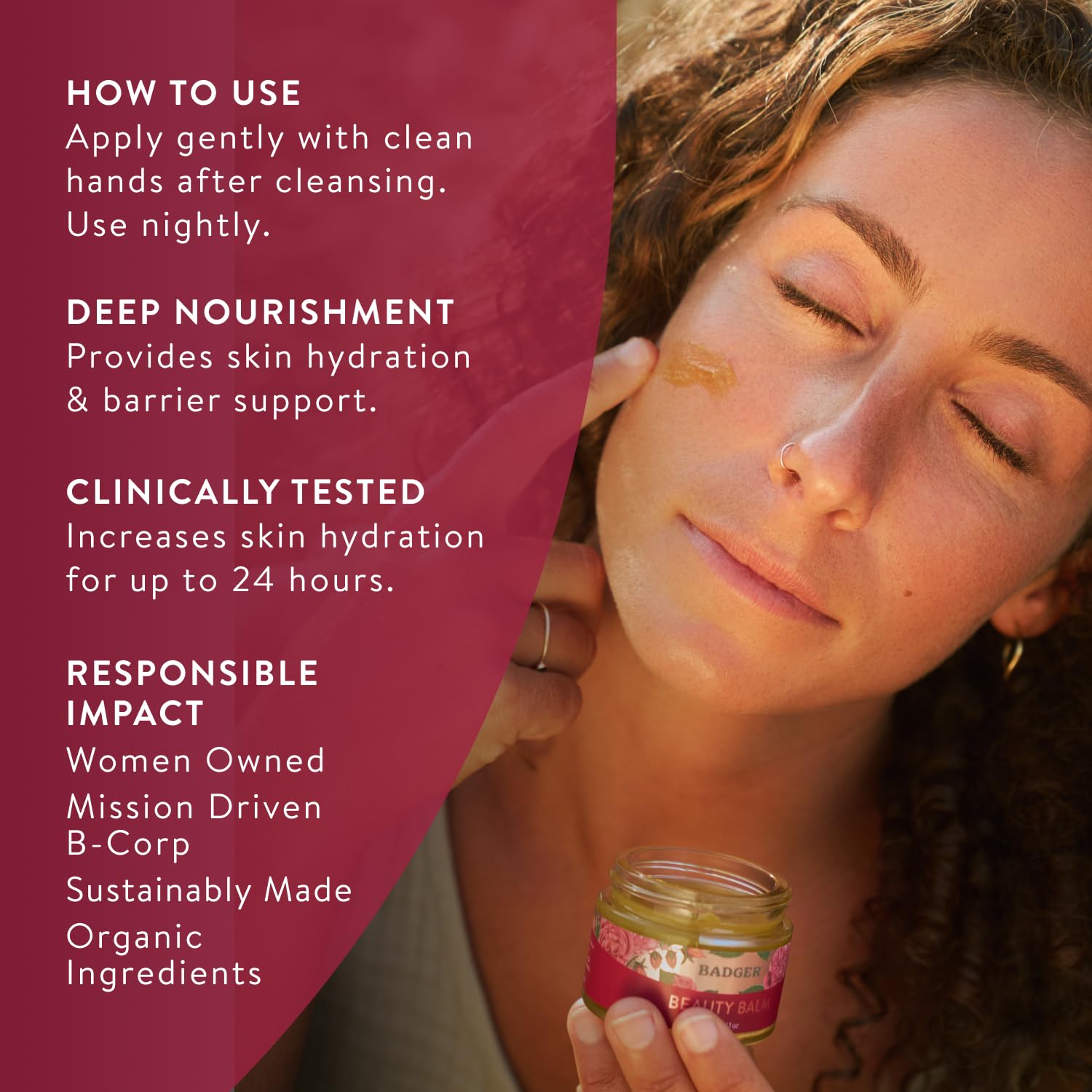 Ingredientes orgánicos de Badger Rose Beauty Balm para cuidado diario