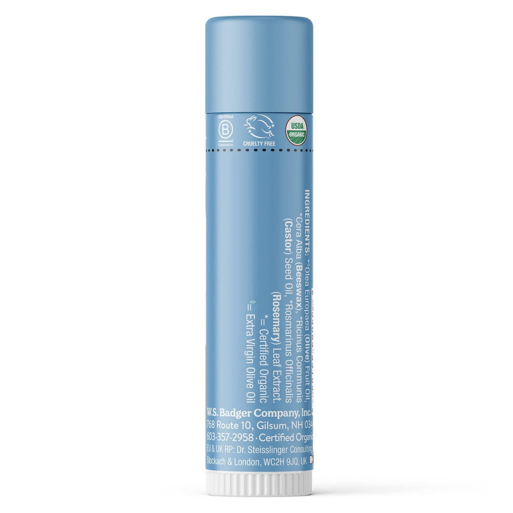 Close-up of Badger lip balm application showing silky, fragrance-free hydration
