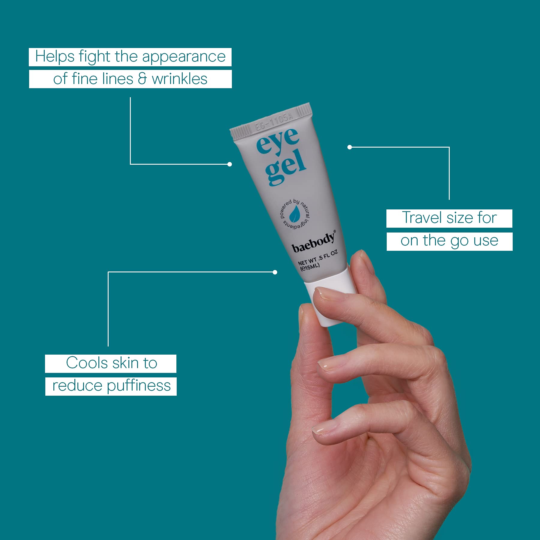 Close-up of Baebody Eye Gel texture showing lightweight absorption