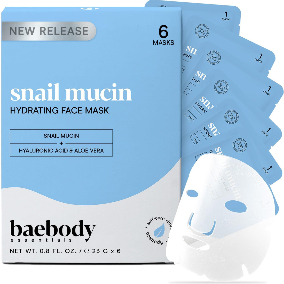 Baebody mascarilla hoja con mucina de caracol para hidratación profunda.