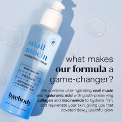 Baebody serum mucina de caracol, aplicación en la piel, mejora suavidad y tono.