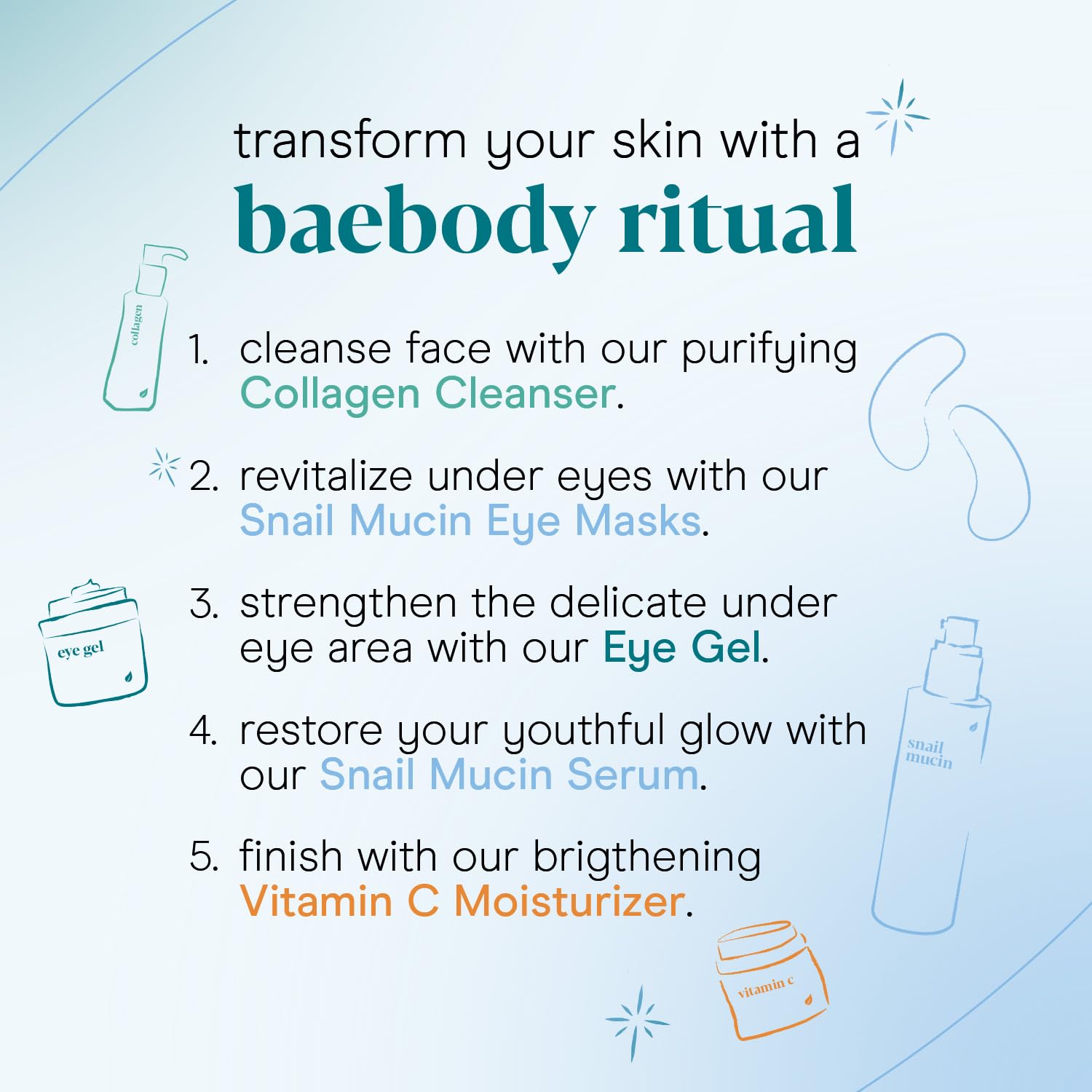 Baebody serum mucina de caracol, ritual diario de cuidado para resplandor natural.
