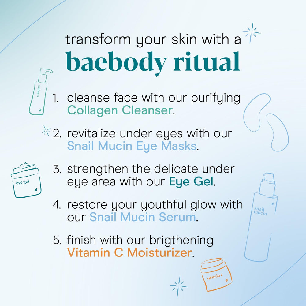 Baebody serum mucina de caracol, ritual diario de cuidado para resplandor natural.