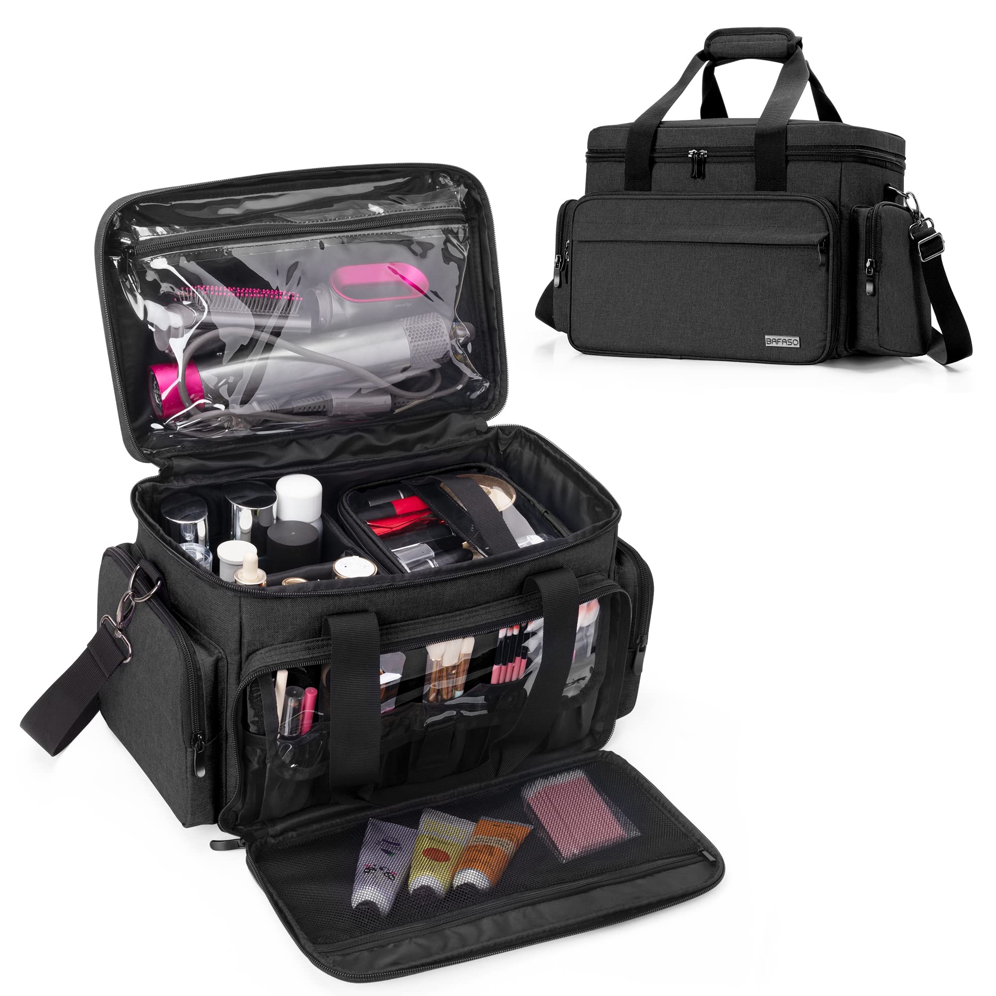 BAFASO bolsa de maquillaje grande con dos bolsos desmontables para organizar cosméticos