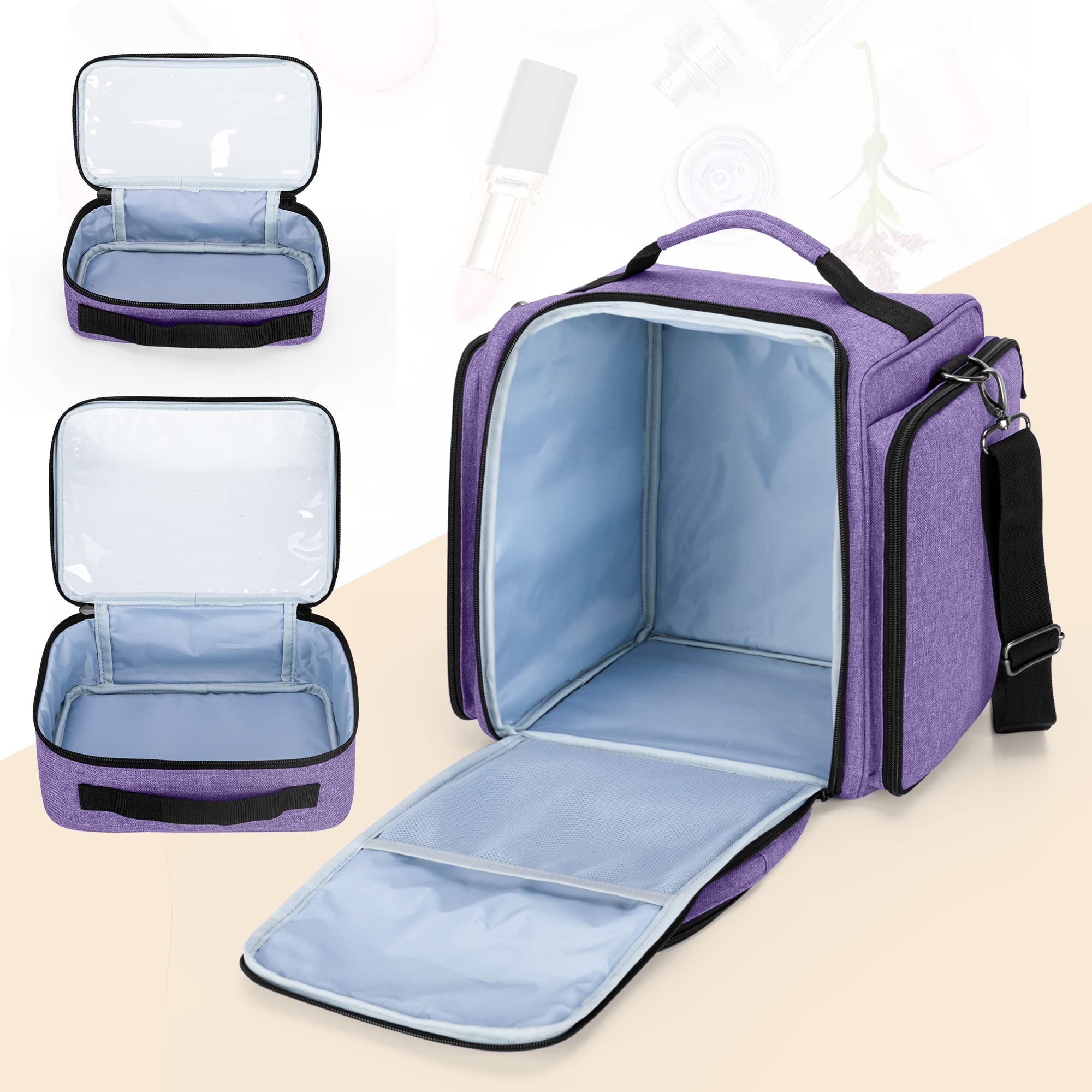 BAFASO bolsa maquillaje lateral con espacio para brochas y paletas compactas