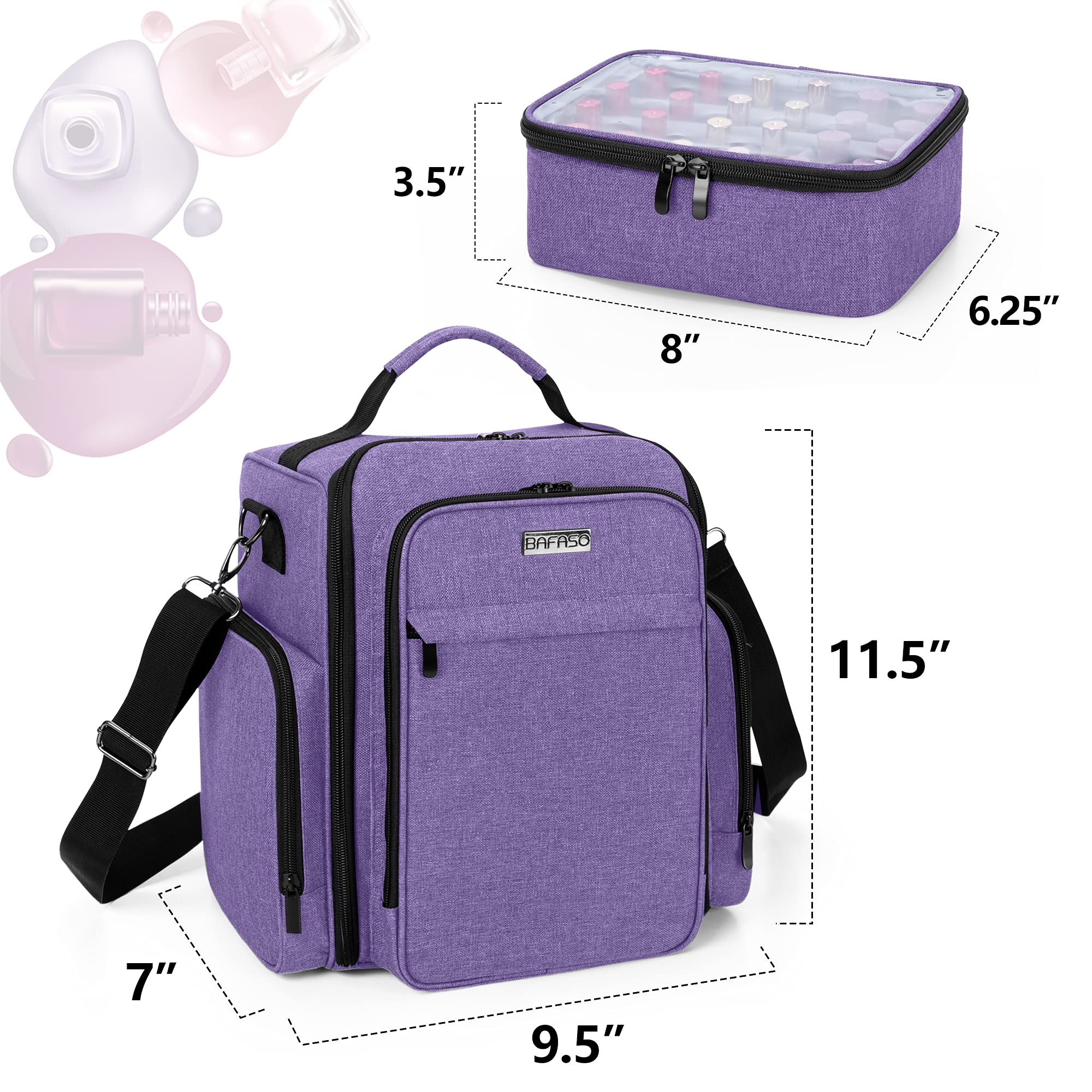 BAFASO bolsillos delanteros y traseros ofrecen amplio espacio para accesorios de manicura.