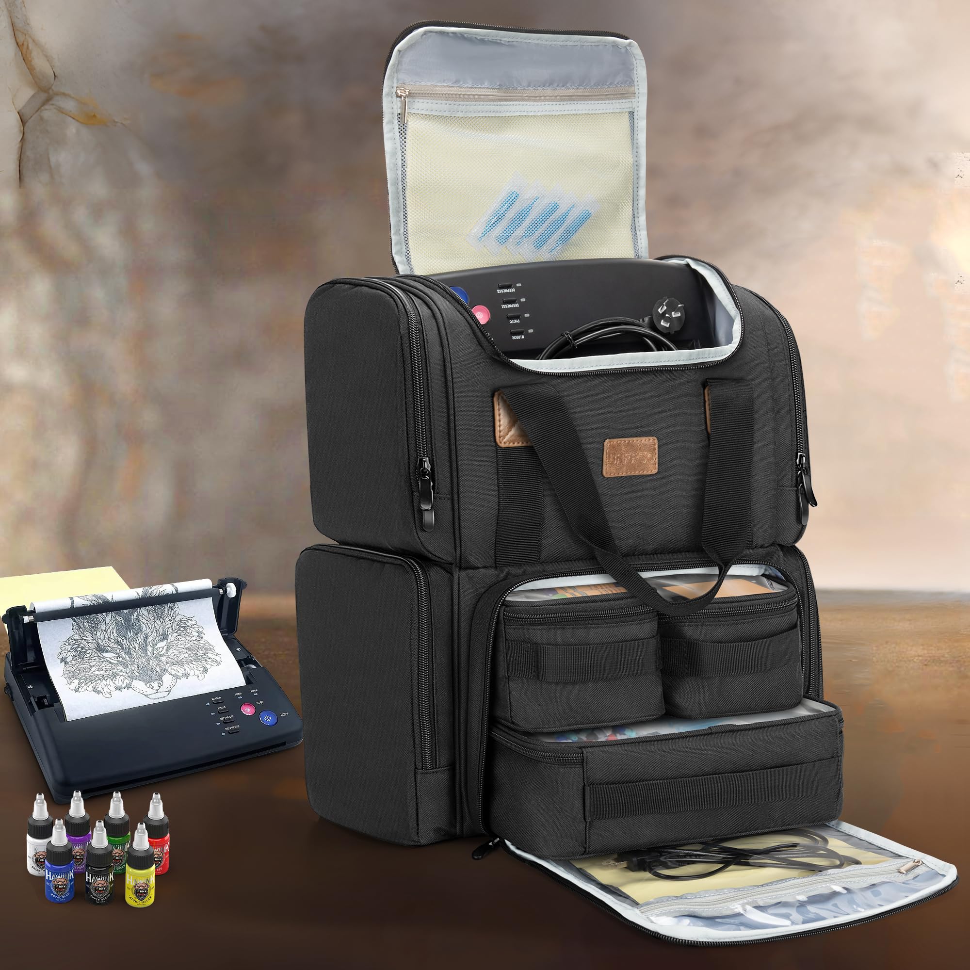BAFASO mochila tatuaje dimensiones y transporte flexible