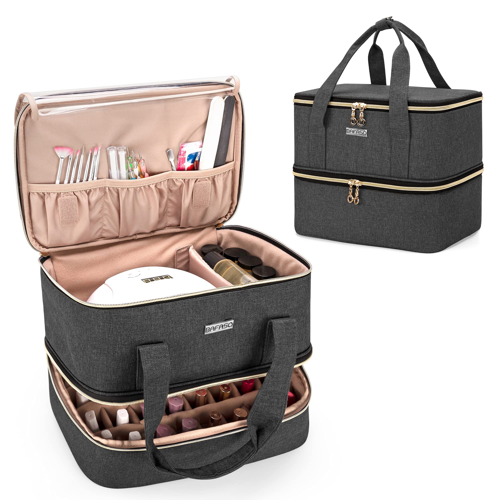 BAFASO organizador de esmaltes con 40 frascos y lámpara para manicura eficiente.