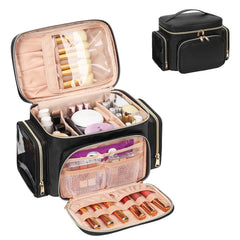Bagmoly gran capacidad para cosméticos, ideal para botellas en posición vertical durante viajes.