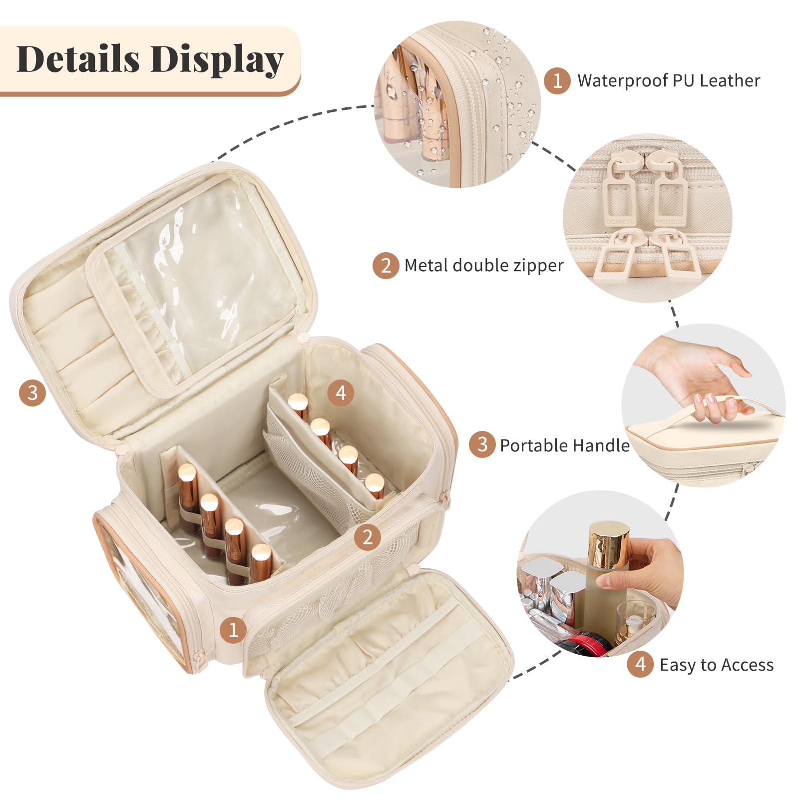 Bagmoly Neceser maquillaje: divisores removibles para adaptar espacio y proteger cosméticos.