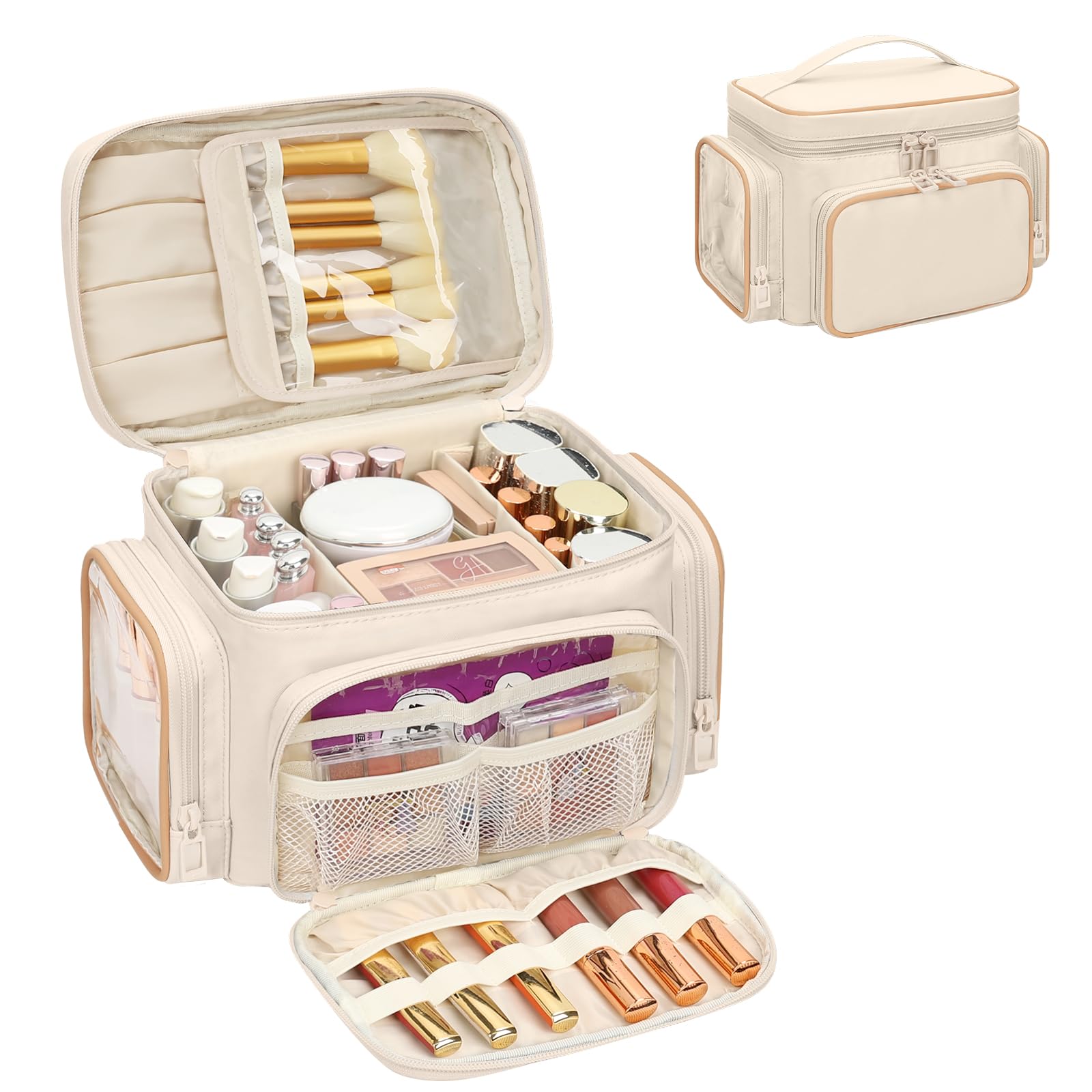 Bagmoly Gran Neceser maquillaje: compartimento frontal para brochas, ideal para viajes.