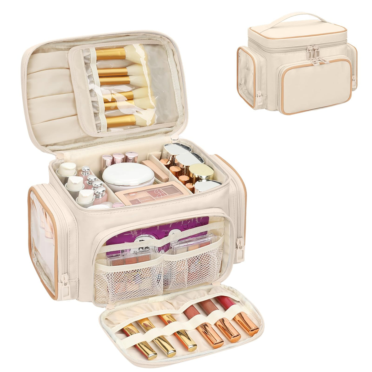 Bagmoly Gran Neceser maquillaje: compartimento frontal para brochas, ideal para viajes.