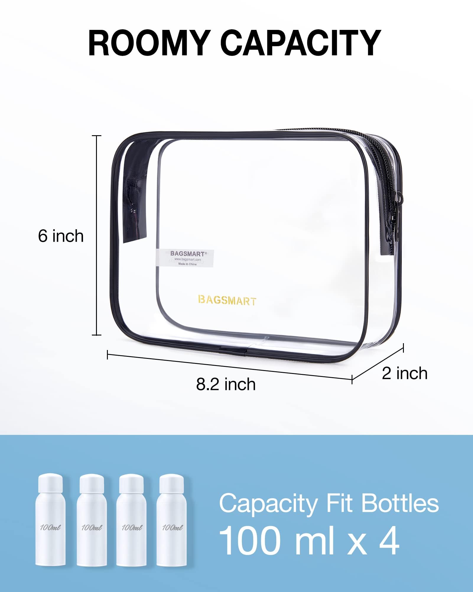 BAGSMART bolsa transparente con apertura superior amplia para acceso rápido