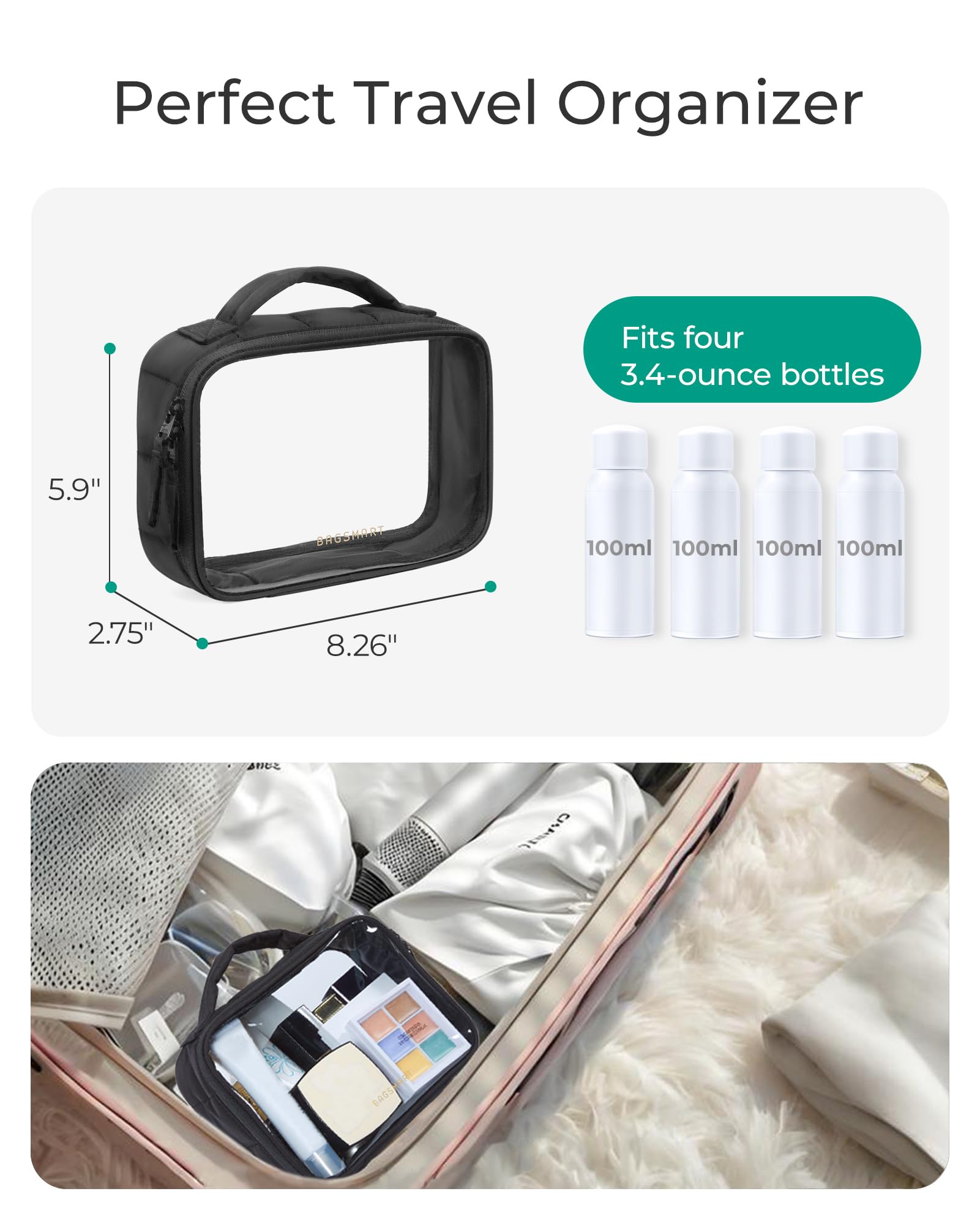 BAGSMART bolsa transparente impermeable con costuras reforzadas