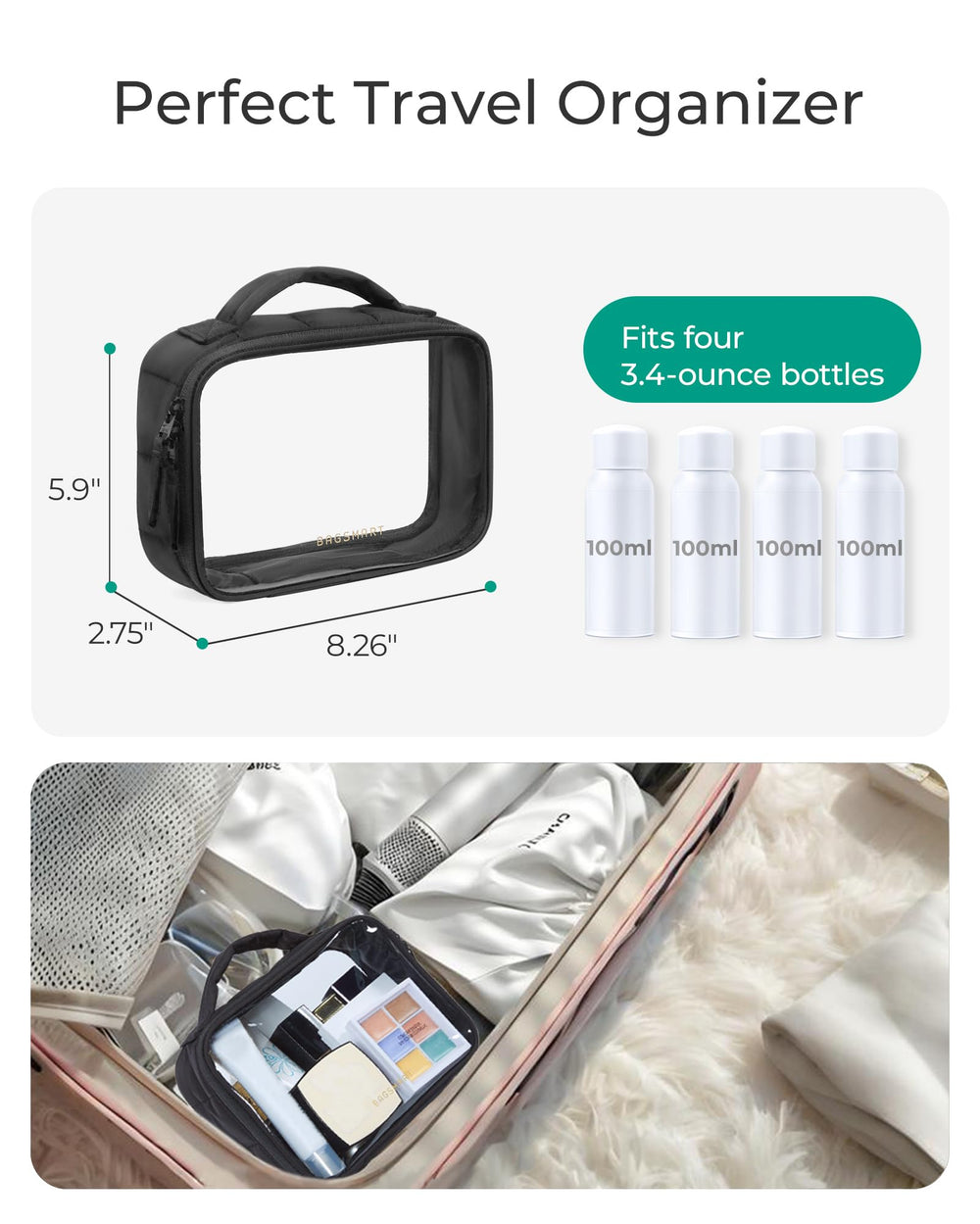 BAGSMART bolsa transparente impermeable con costuras reforzadas