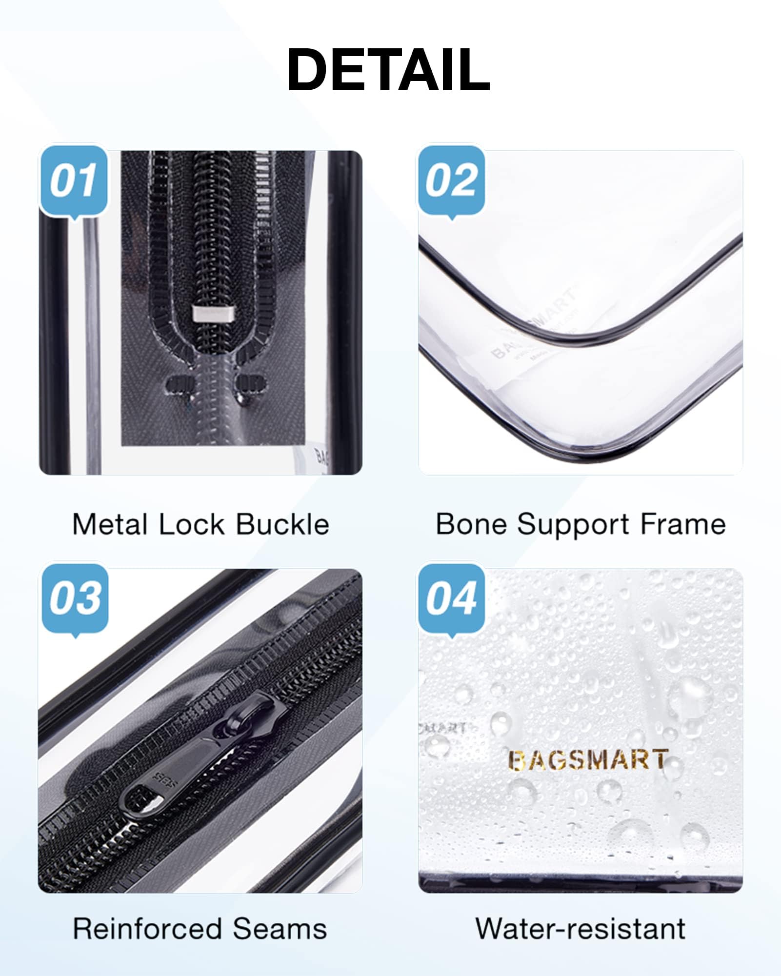 BAGSMART bolsa transparente de PVC resistente, fácil de limpiar