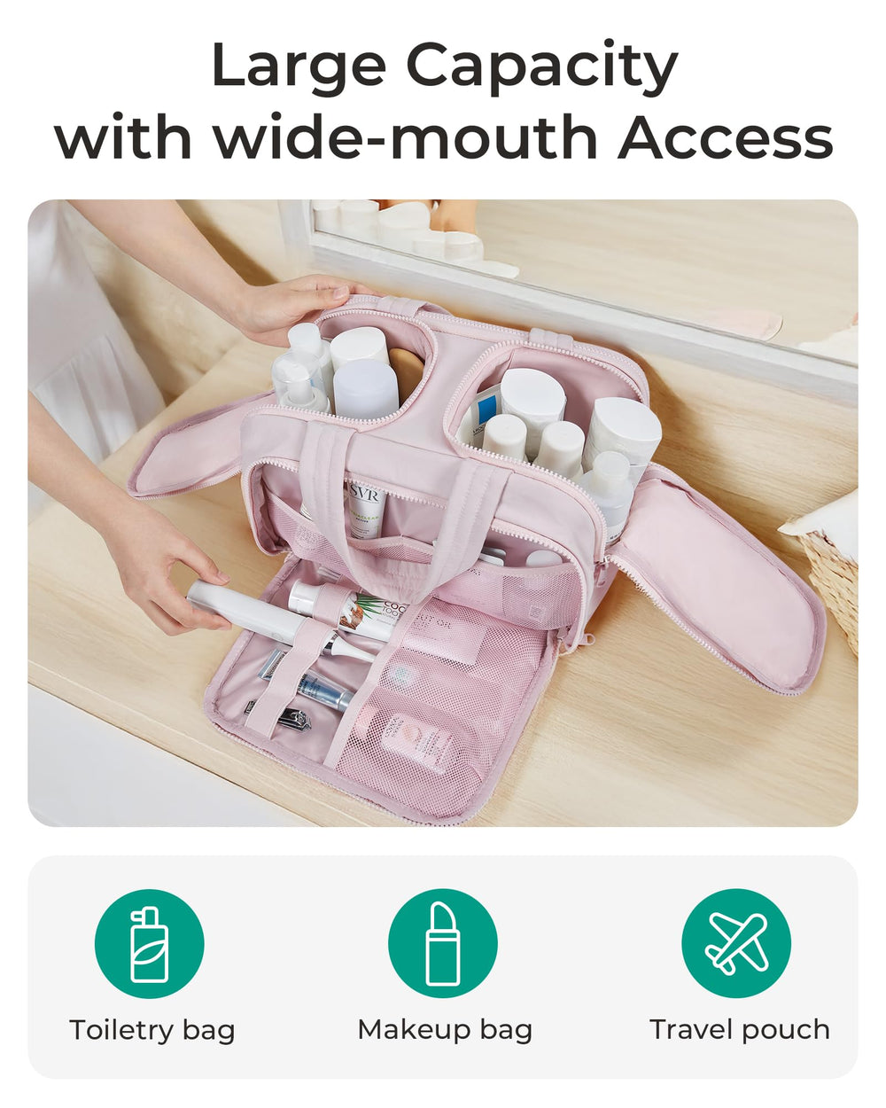 BAGSMART bolsa de aseo, apertura total para ver todo a la vez