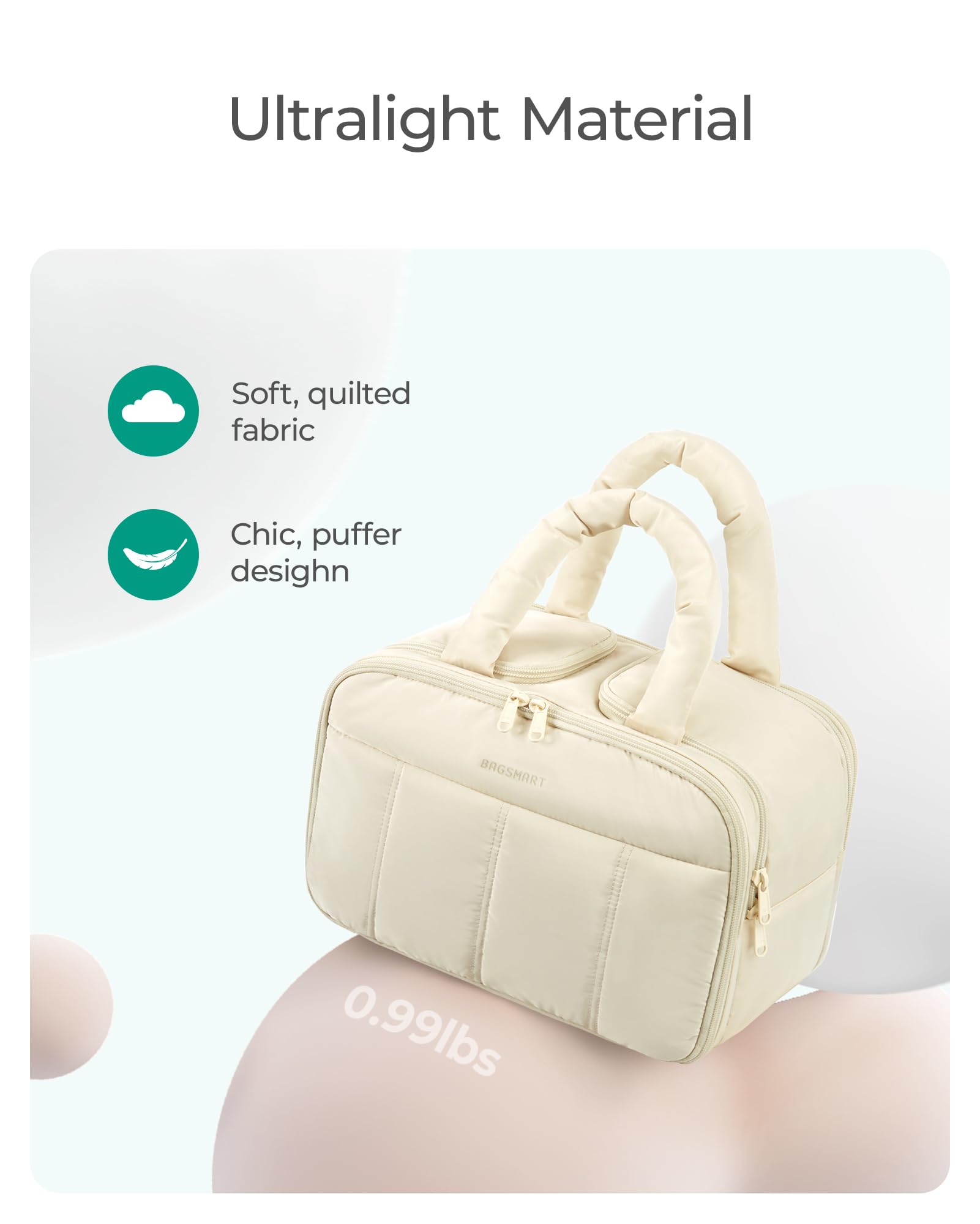 BAGSMART bolsa de aseo con dos compartimentos principales para mayor capacidad.
