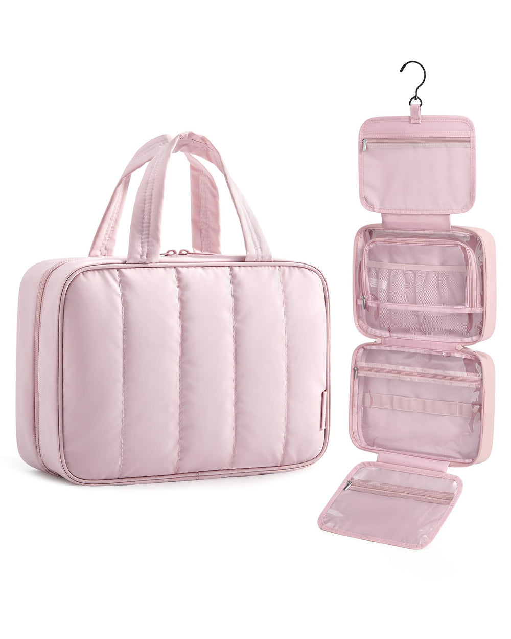 BAGSMART bolsa de aseo de viaje con gancho para colgar y organización rápida.