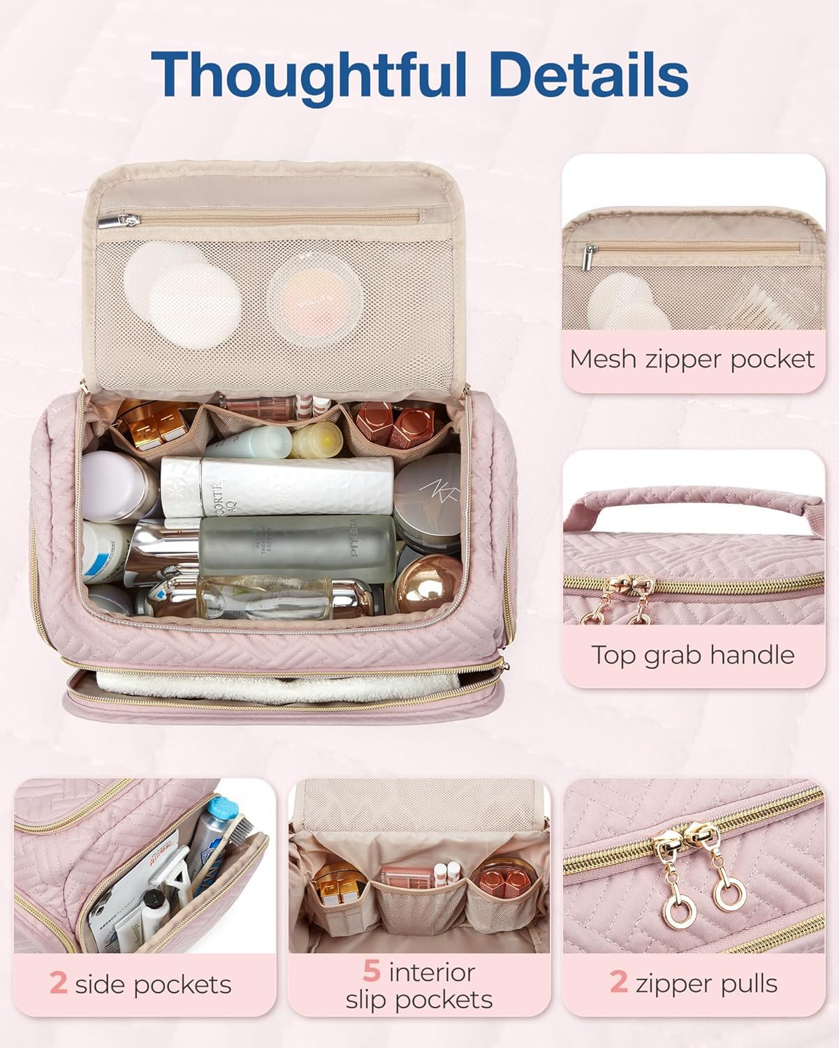 BAGSMART bolsa de aseo con diseño de multiples bolsillos para organizar cosméticos y accesorios.