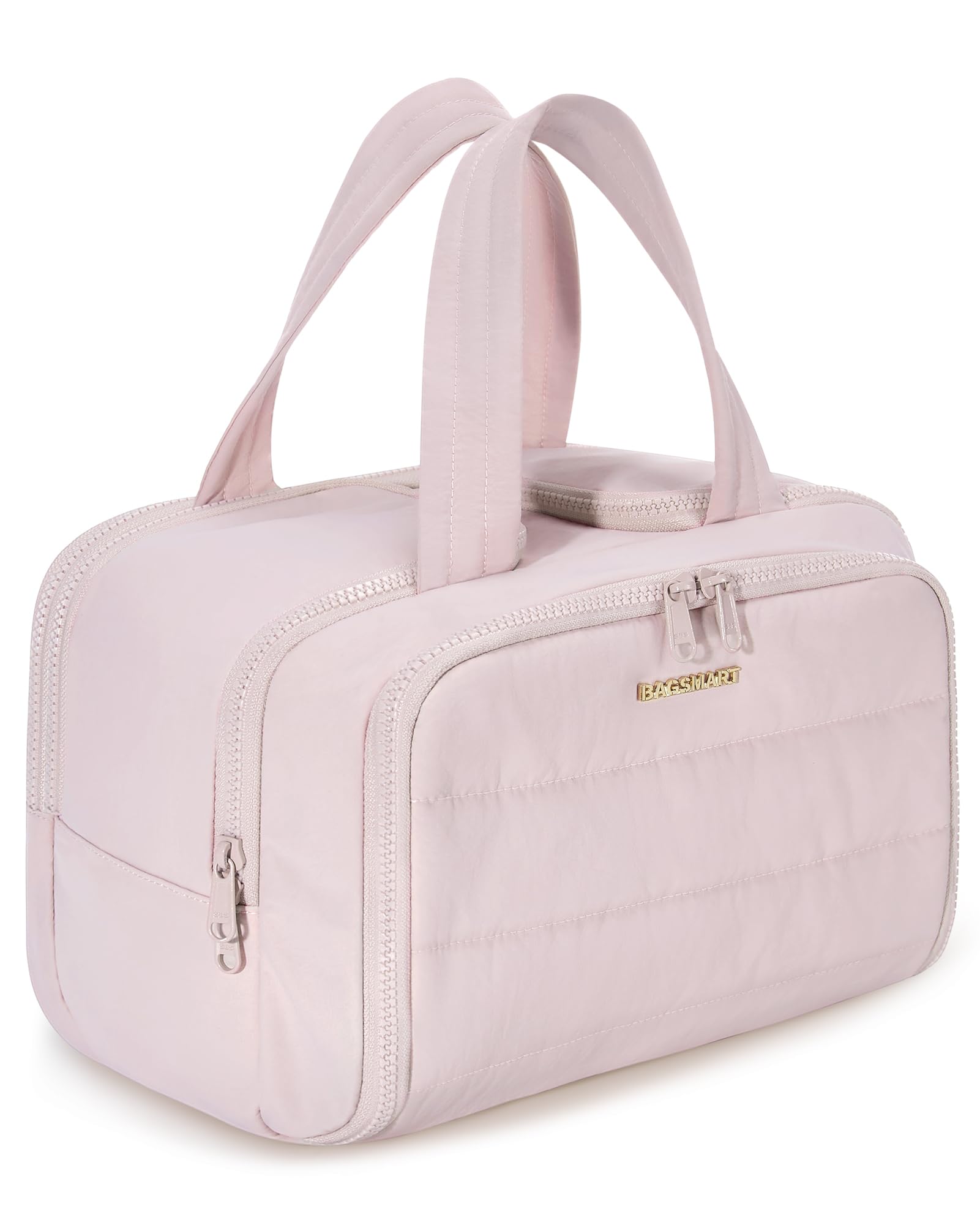 BAGSMART bolsa de aseo rosa, apertura amplia para acceso rápido