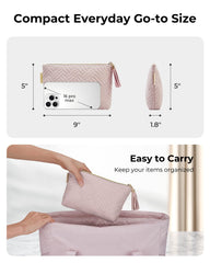 BAGSMART Bolsa cosmética texturada rosa, diseño elegante que evita manchas.