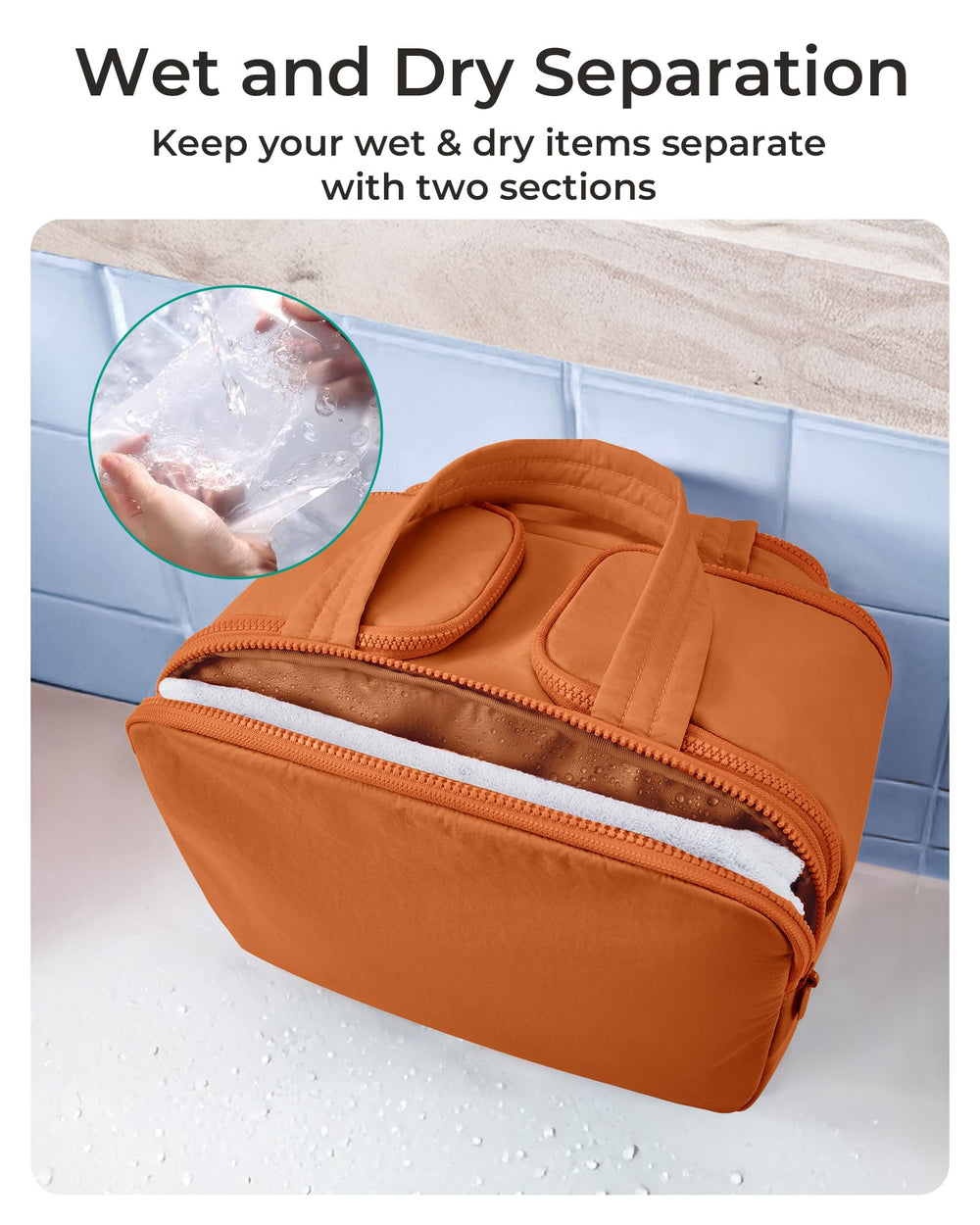 BAGSMART bolso cosmético de viaje con bolsillo frontal impermeable para líquidos