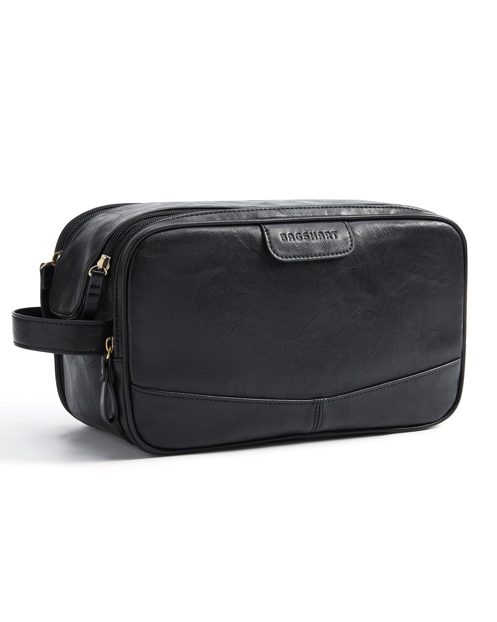Bagsmart bolsa de aseo negra en PU con acabado brillante, ideal para uso diario y viaje