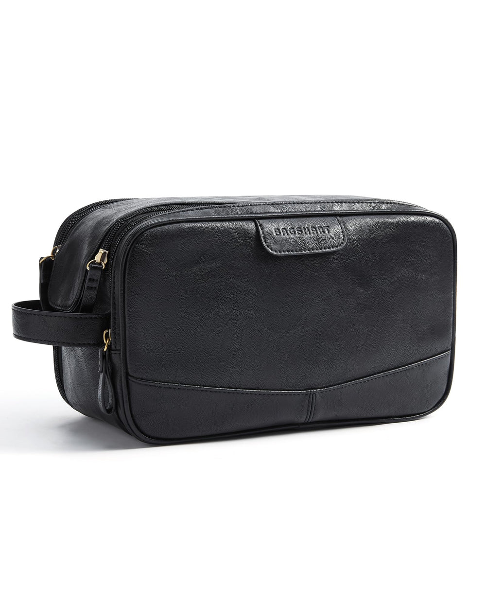 Bagsmart bolsa de aseo negra en PU con acabado brillante, ideal para uso diario y viaje