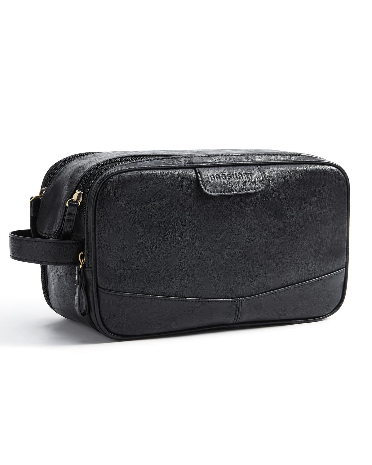 Bagsmart bolsa de aseo negra en PU con acabado brillante, ideal para uso diario y viaje