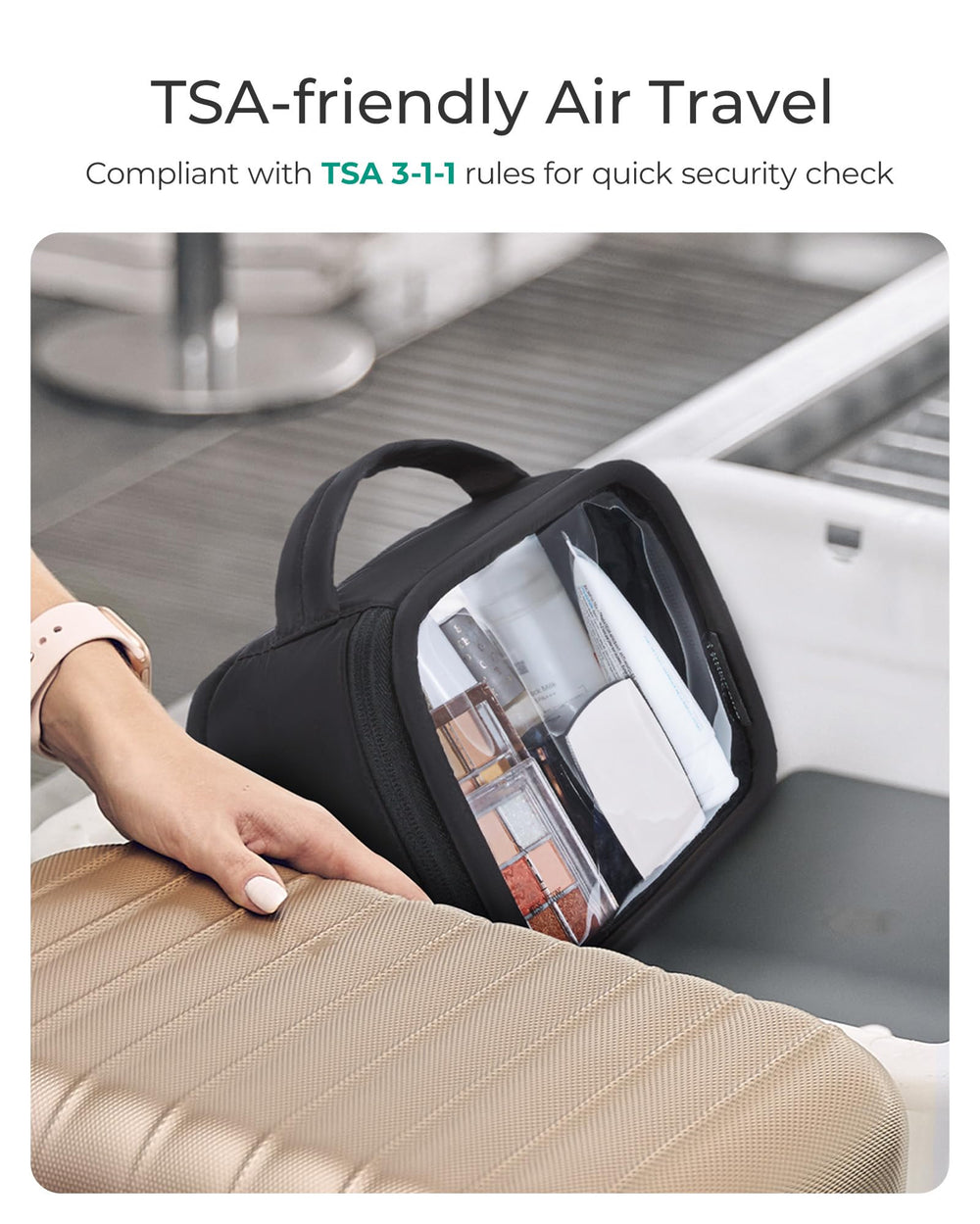 BAGSMART bolsa de aseo TSA aprobada, mango lateral, transporte cómodo.