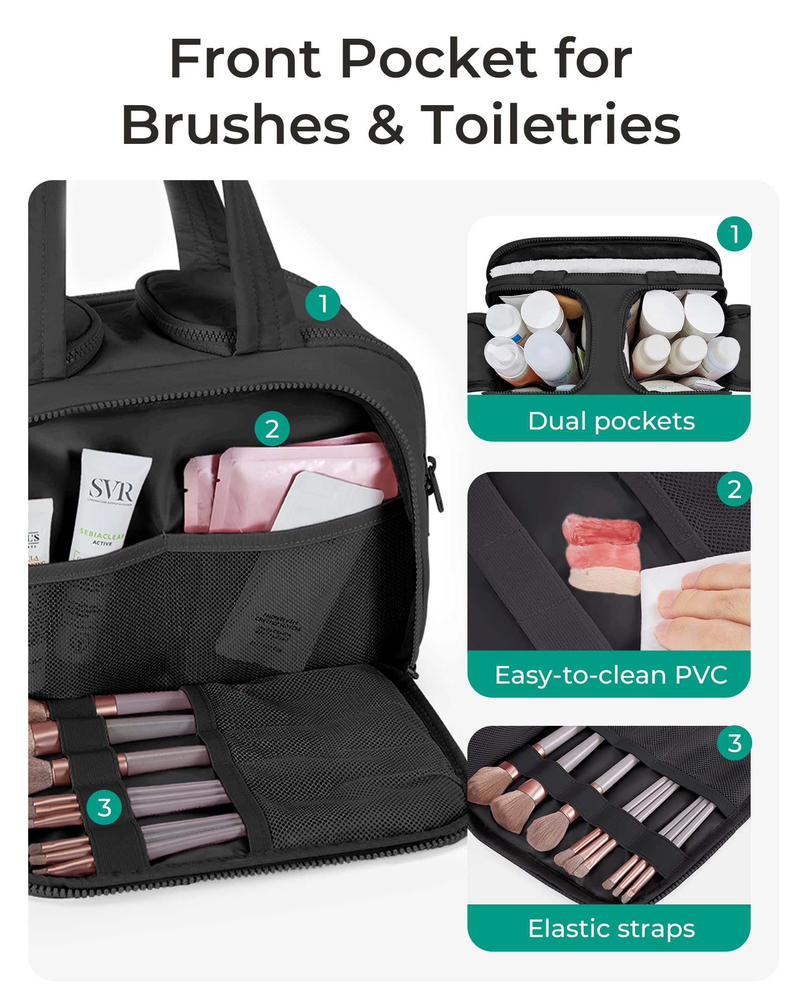 BAGSMART bolsa de aseo con cuatro compartimentos para organización.