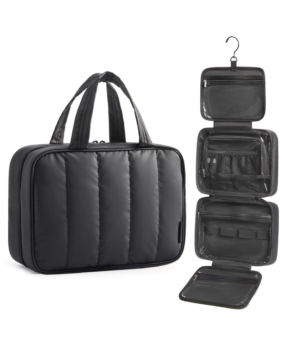 BAGSMART bolsa higiene de viaje con gancho 360 para colgar y acceso inmediato.