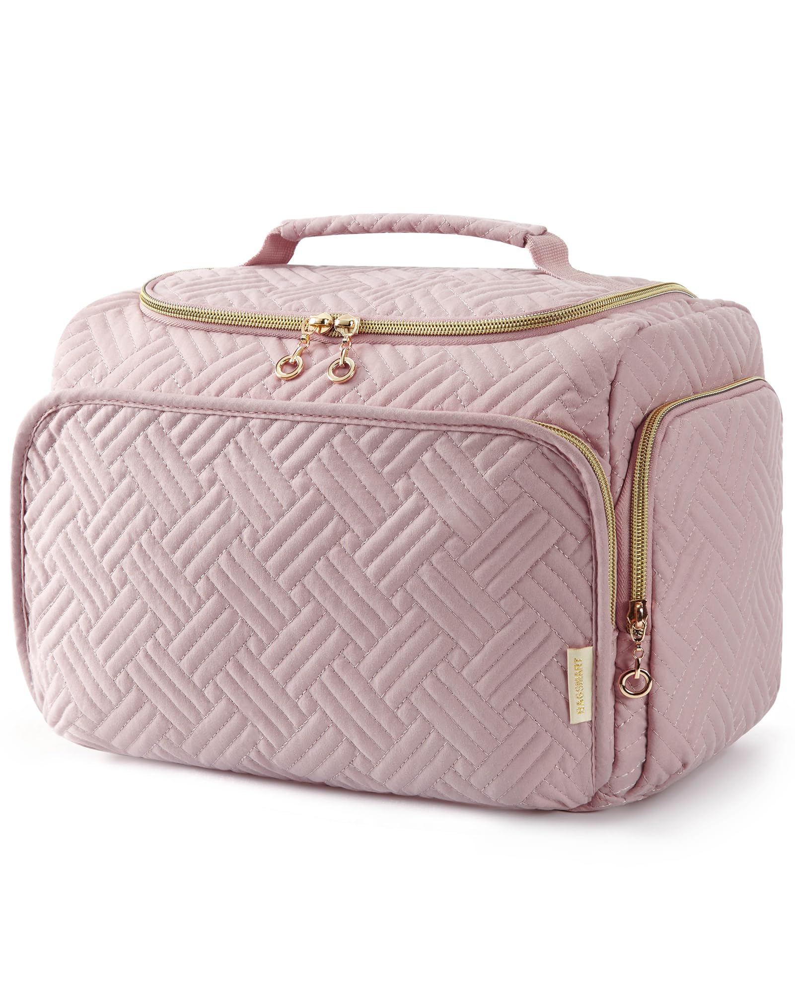 BAGSMART bolsa de higiene de viaje rosa con apertura amplia para acceso rápido